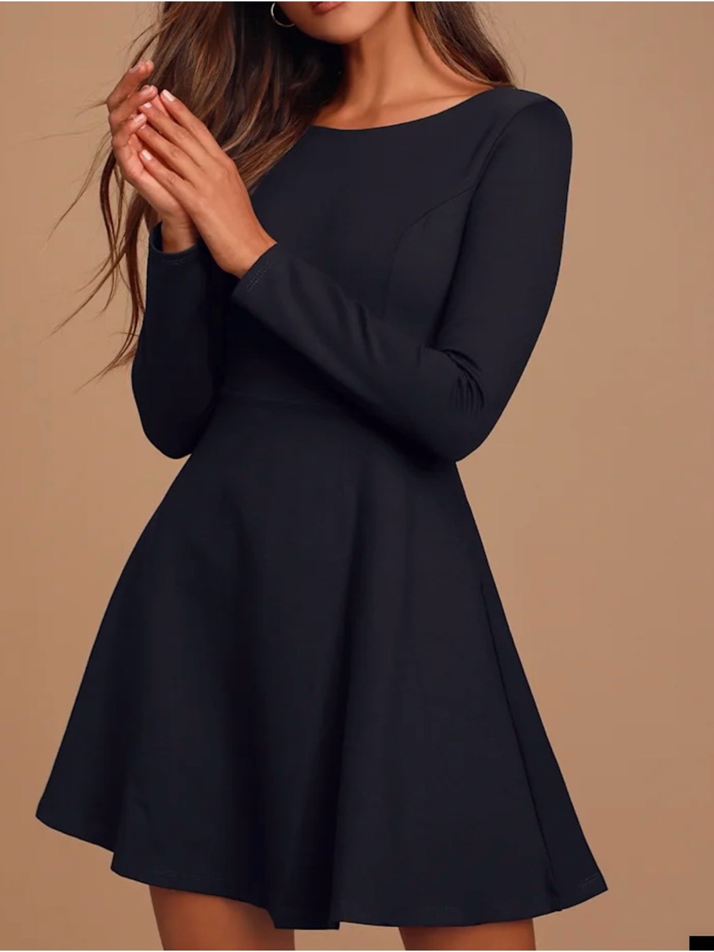 Lulu's Black Long-Sleeve Fit & Flare Dress 0345